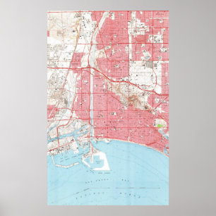 Pôster Mapa do vintage de Long Beach Califórnia (1964) 2