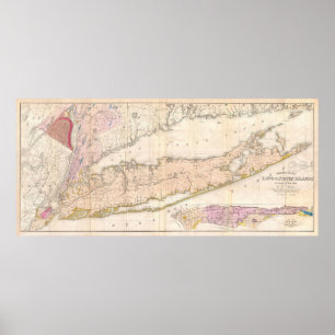Poster Mapa do vintage de Long Island New York (1842)