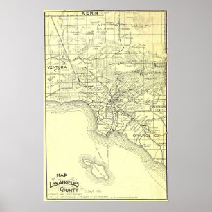 Poster Mapa do vintage de Los Angeles County (1895)