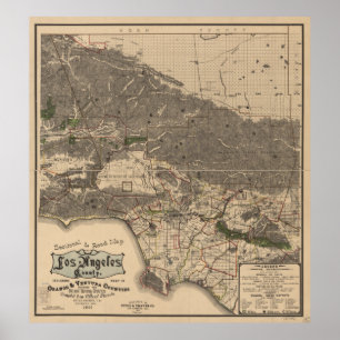Pôster Mapa do vintage de Los Angeles County CA (1900)