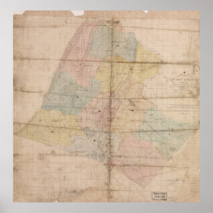 Poster Mapa do vintage de Loudoun County Virgínia (1861)