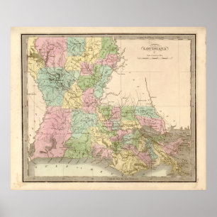 Pôster Mapa do vintage de Louisiana