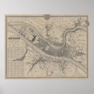 Pôster Mapa do vintage de Lyon France (1854)