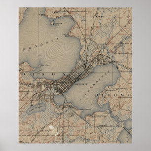 Pôster Mapa do vintage de Madison Wisconsin (1904)