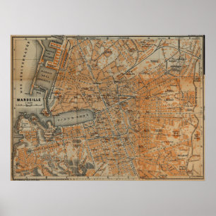Pôster Mapa do vintage de Marselha France (1914)