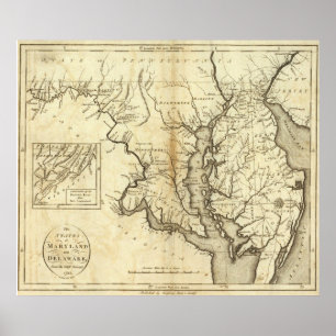 Pôster Mapa do vintage de Maryland (1796)