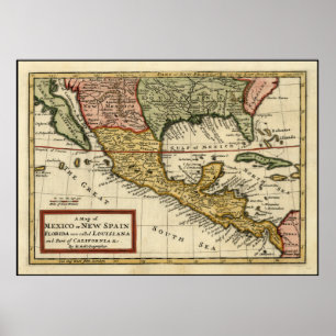 Poster Mapa do vintage de México (1708)