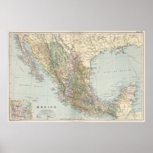 Pôster Mapa do vintage de México (1891)