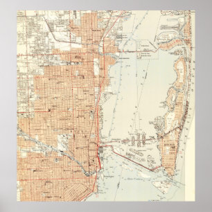 Pôster Mapa do vintage de Miami Florida (1950)