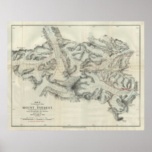 Poster Mapa do vintage de Monte Everest (1921)