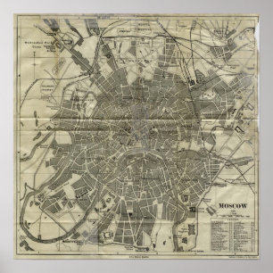 Poster Mapa do vintage de Moscovo (1893)