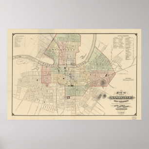 Pôster Mapa do vintage de Nashville Tennessee (1877)