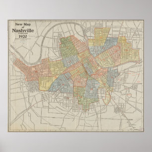 Pôster Mapa do vintage de Nashville Tennessee (1920)