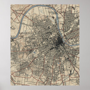 Poster Mapa do vintage de Nashville Tennessee (1929)