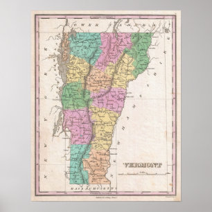 Pôster Mapa do vintage de New Hampshire (1827)