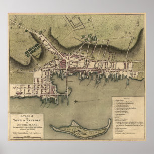 Pôster Mapa do vintage de Newport Rhode - ilha (1777)
