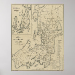 Poster Mapa do vintage de Newport Rhode - ilha (1901)