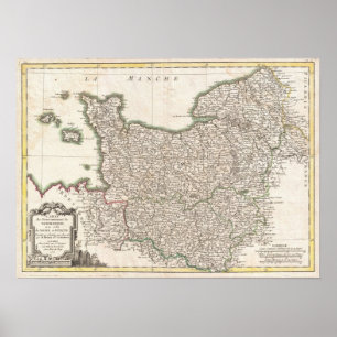 Poster Mapa do vintage de Normandy (1771)