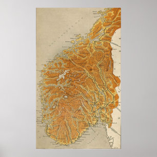Pôster Mapa do vintage de Noruega (1914)