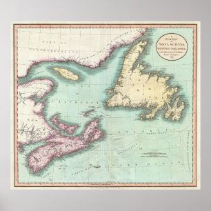 Pôster Mapa do vintage de Nova Escócia e de Terra Nova