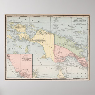 Poster Mapa do vintage de Nova Guiné (1901)