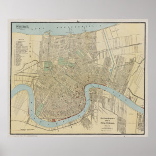 Poster Mapa do vintage de Nova Orleães (1919)
