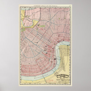 Pôster Mapa do vintage de Nova Orleães Louisiana (1897)