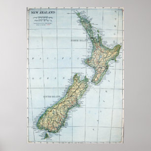 Poster Mapa do vintage de Nova Zelândia (1921)