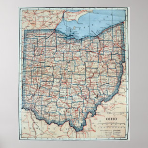 Poster Mapa do vintage de Ohio (1921)