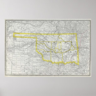 Pôster Mapa do vintage de Oklahoma (1889)