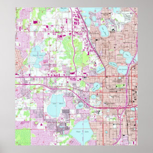 Poster Mapa do vintage de Orlando ocidental Florida