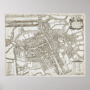 Poster Mapa do vintage de Oxford Inglaterra (1675)