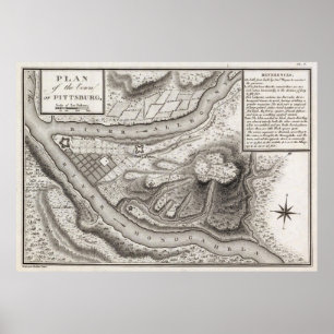 Poster Mapa do vintage de PA de Pittsburgh (1796)