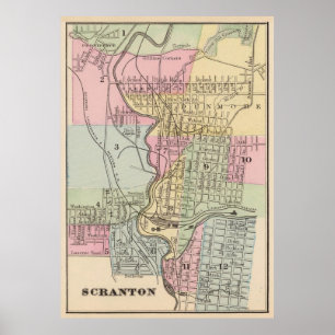 Poster Mapa do vintage de PA de Scranton (1890)