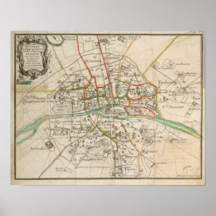 Poster Mapa do vintage de Paris (1678)