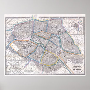 Pôster Mapa do vintage de Paris (1865)