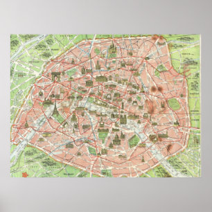 Pôster Mapa do vintage de Paris (1920)