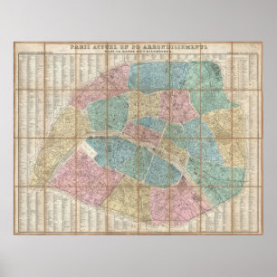 Pôster Mapa do vintage de Paris France (1867)
