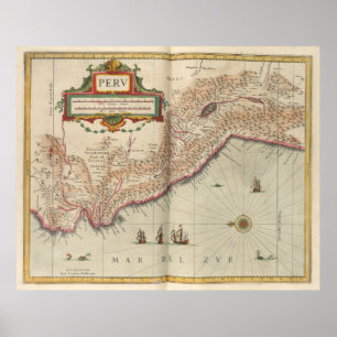 Poster Mapa do vintage de Peru (1638)