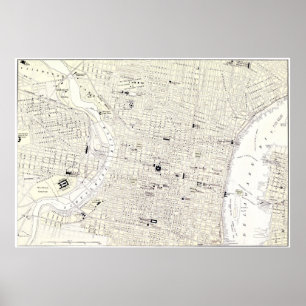 Pôster Mapa do vintage de Philadelphfia (1885)