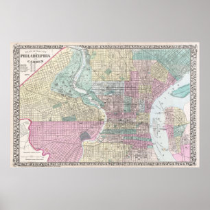 Poster Mapa do vintage de Philadelphfia Pensilvânia