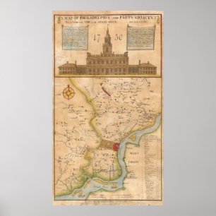 Pôster Mapa do vintage de Philadelphfia Pensilvânia
