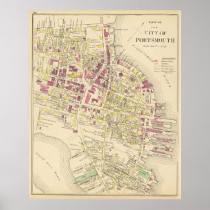 Poster Mapa do vintage de Portsmouth NH (1892)