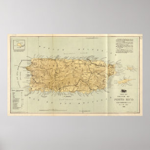Pôster Mapa do vintage de Puerto Rico (1898)