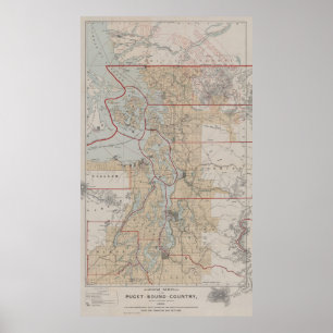Poster Mapa do vintage de Puget Sound (1899)