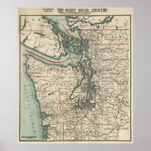 Pôster Mapa do vintage de Puget Sound (1910)