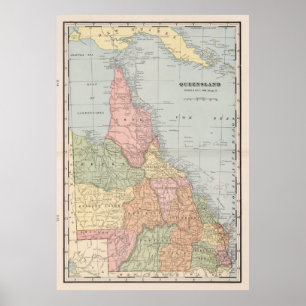 Poster Mapa do vintage de Queensland Austrália (1901)