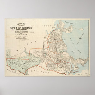 Poster Mapa do vintage de Quincy MÃE (1907)