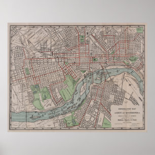 Poster Mapa do vintage de Richmond VA (1914)