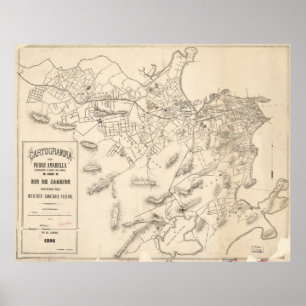 Poster Mapa do vintage de Rio de Janeiro Brasil (1896)